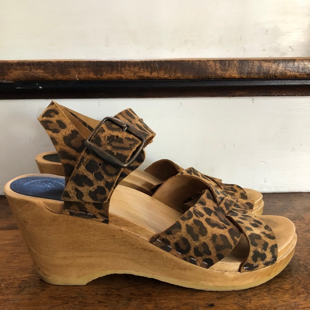 No. 6 Leopard Wedge Clogs - Size 39